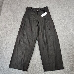Maison d'Amelie Paris Black Linen Blend Wide Leg Belted Pants Size 8 NEW